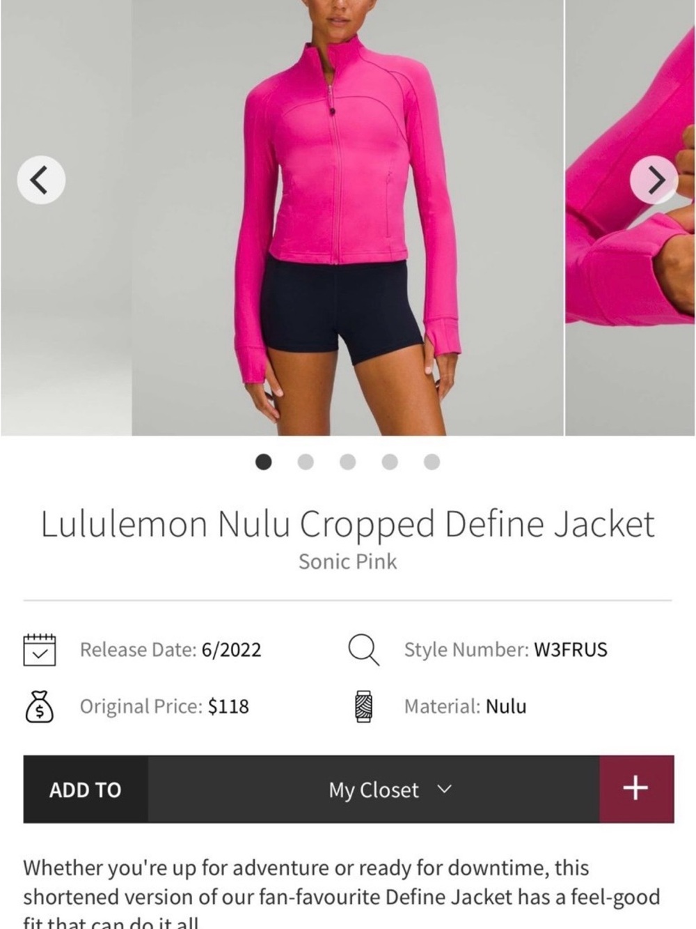 Lululemon Define Jacket Sonic Pink Size 10 Nulu